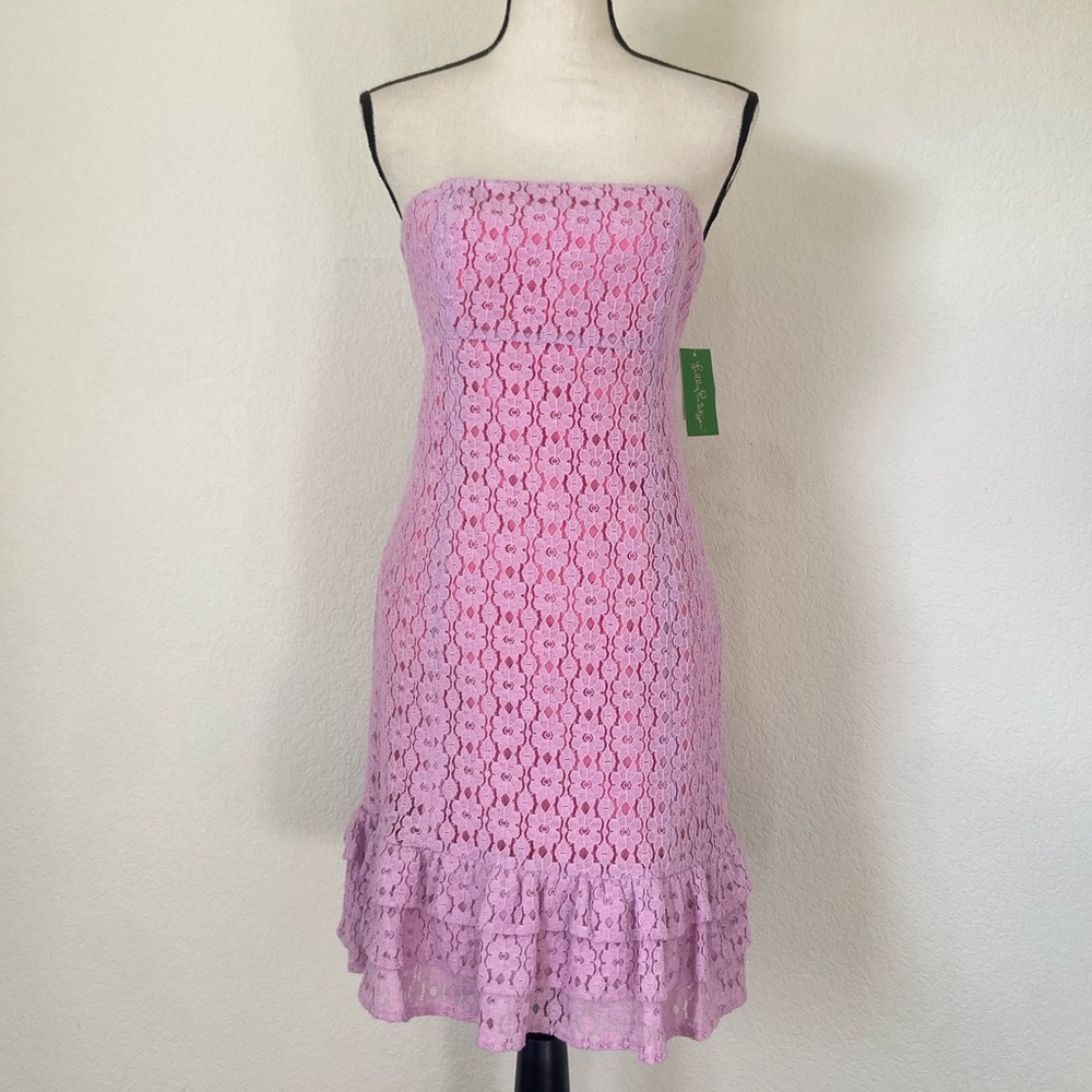 NWT Lilly Pulitzer Franco Strapless Lace Dress -Hyacinth Pink/Petal Pusher Lace